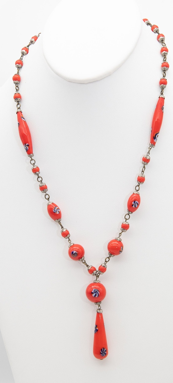 Vintage Red Japanese Glass Necklace- JD10787 - image 1