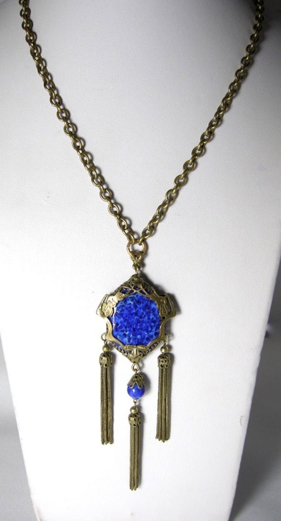 Vintage 1930s Victorian Czech Blue Necklace- JD100