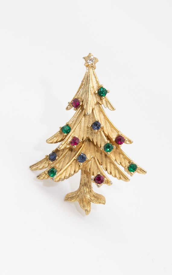 Vintage Signed Crown Trifari Christmas Tree Pin - 