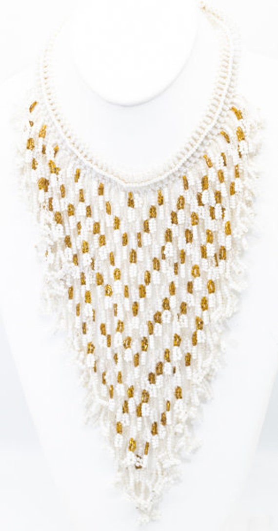 Tiny Handmade White & Crystal Bib Necklace - JD111