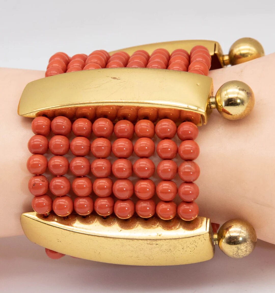 Vintage Strung Faux Coral Bead Bracelet JD10809 Etsy