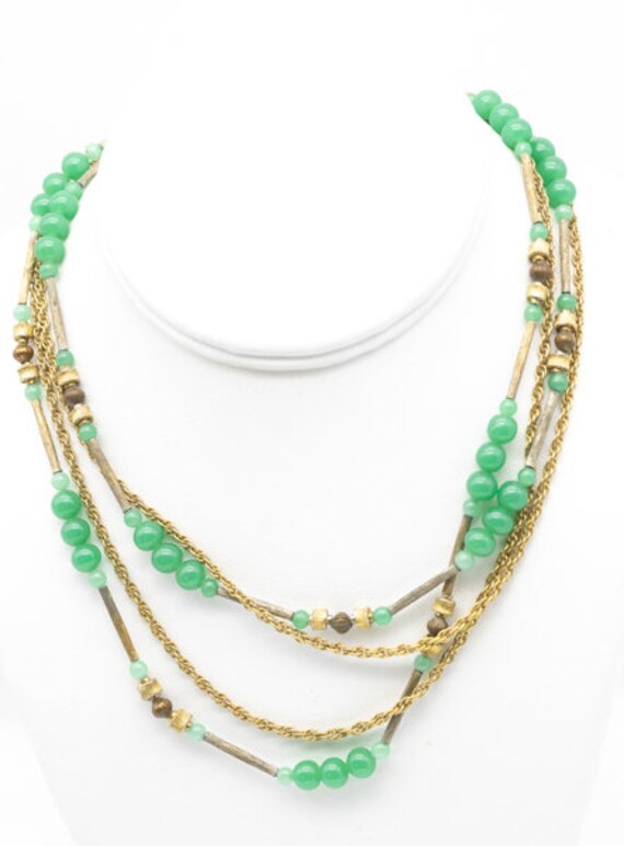 Vintage 1930s Deco Green Glass Necklace - JD11169 - image 1