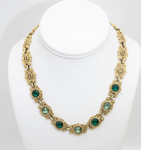 Vintage Green and Aqua Stoned Medallion Necklace -