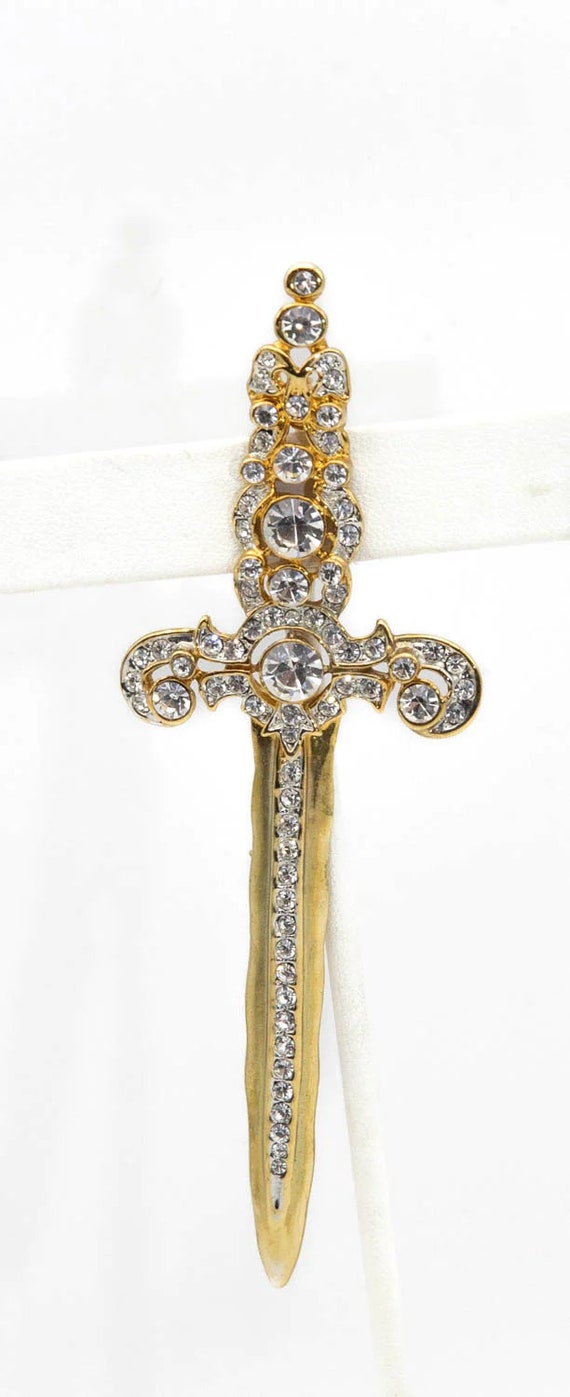 Vintage Rhinestone Encrusted Sword Pin - JD10908