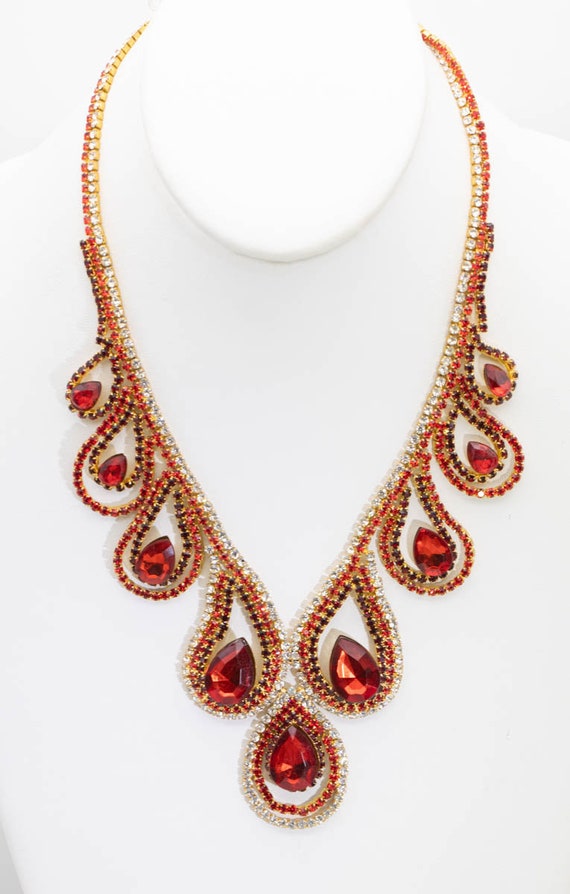 Vintage 50s Cherry Red Rhinestone Necklace - JD11… - image 2