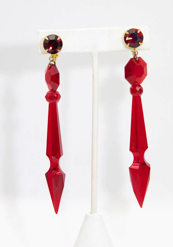 Vintage Signed Vogue Red Lucite 1950s Prism Earrin