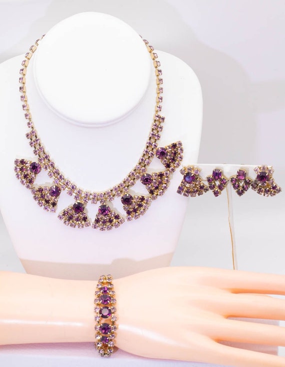 Vintage 1950s Rhinestone Lavender and Purple Ston… - image 1