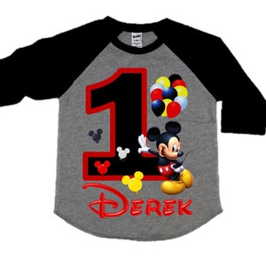 Mickey Mouse Birthday Shirt, Mickey Mouse Boy's Birthday Shirt - Raglan Style Available