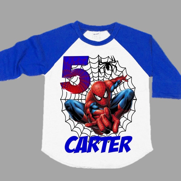 Maglietta di compleanno di Spiderman - Maglietta di compleanno di Spiderman per ragazzo - Spiderman Raglan Disponibile