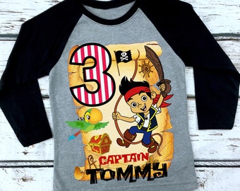 Jake and the Neverland Pirates Birthday Shirt - Raglan Style Available in drop down menu
