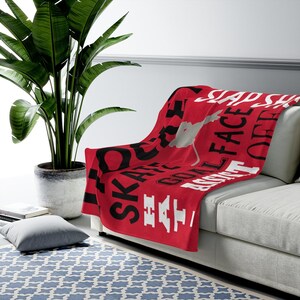 Hockey Velveteen Plush Blanket - Soft Blanket with Hockey Design in Red