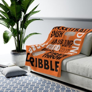 Basketball Velveteen Plush Blanket - Soft Blanket with Basketball Design in Orange