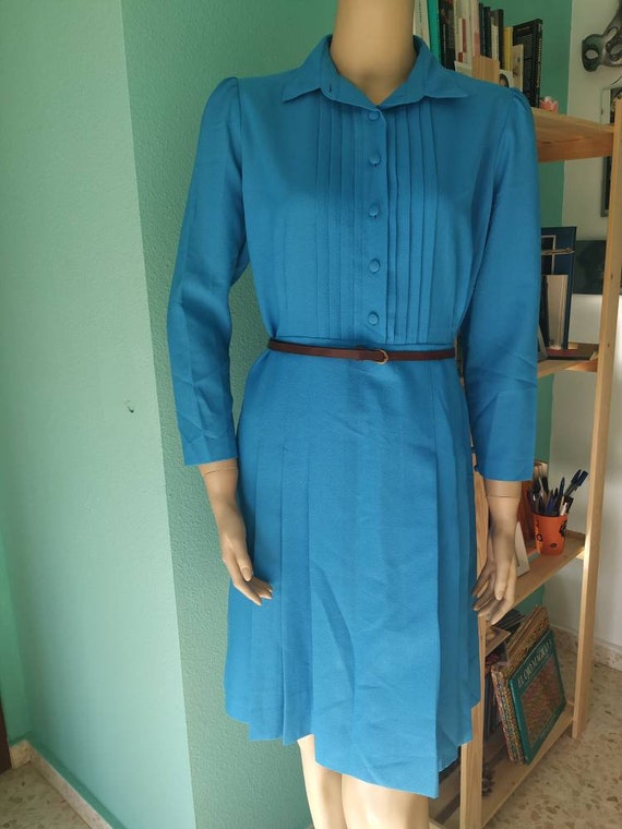 Blue pleated dress 60-70 years - image 7