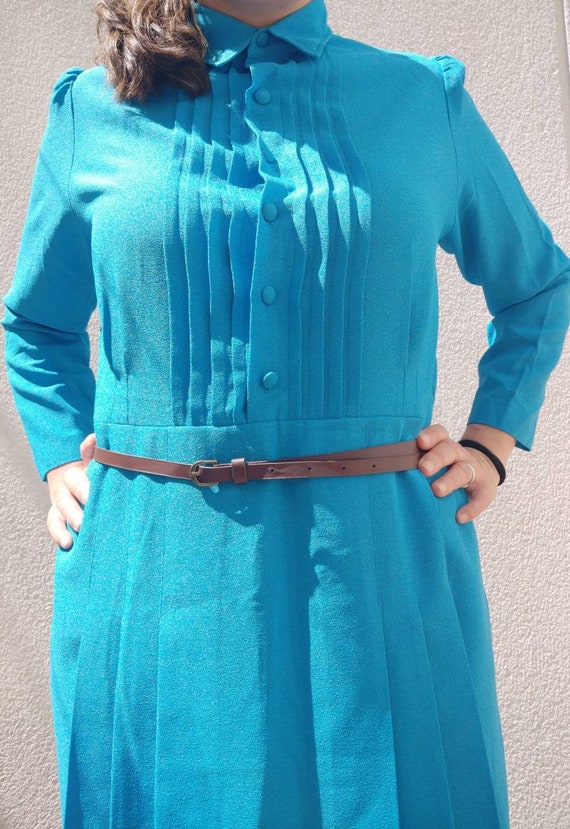 Blue pleated dress 60-70 years - image 6