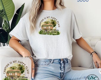 Cute Camper Tee Trees Nature Lover Adventure Camping Tee Outdoor Camping Shirt Camping is My Happy Place T-Shirt Gift for Campers  Outdoor