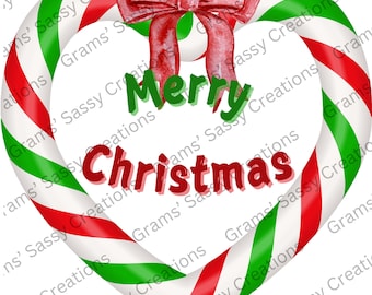 Heart Candy Cane Christmas PNG, Winter Clipart (Digital Download)