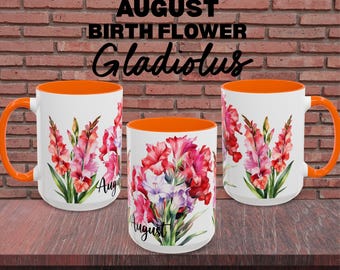 August Birth Flower Gladiolus Mug, Personalized Floral Coffee Mug
