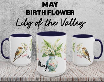 May Birth Flower Mug, Lily of the Valley Vase, Personalized Floral Gift