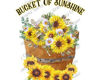 Sunflower Bucket Clipart, Fall Floral PNG (Digital Download)