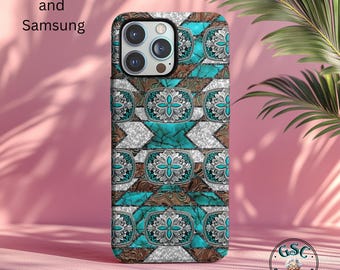 Turquoise Western Phone Case, Southwestern Design, Protective Cover