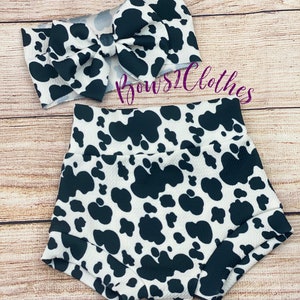 Cow Spots High Waisted Bummies with Bow Headwrap