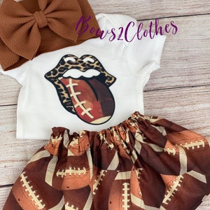 Football Baby Girl Outfit / Top, Skirt and Bow Set