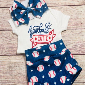 Baseball Cutie High Waisted Bummies/ Baby Girl High Waisted Shorts/ Top, Bummies and Bow Headwrap