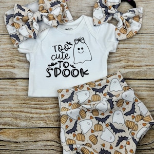 Ghost Bummies & Headwrap Bow Set: Baby Girl Halloween Outfit