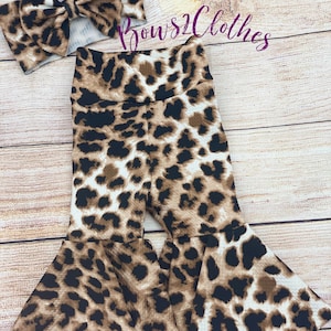 Animal Print / Baby Girl Bell Bottoms and Bow Set