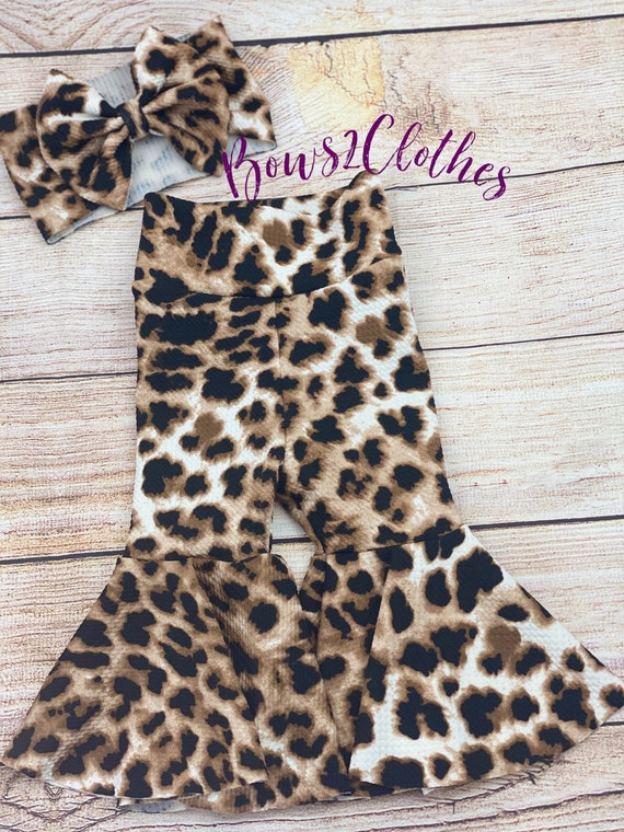 Animal Print / Baby Girl Bell Bottoms and Bow Set