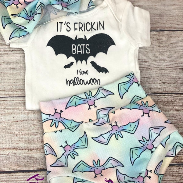 Beautiful Bats Halloween High Waisted Bummies/ Baby Girl High Waisted Shorts/ Bummies and Headwrap Bow Set