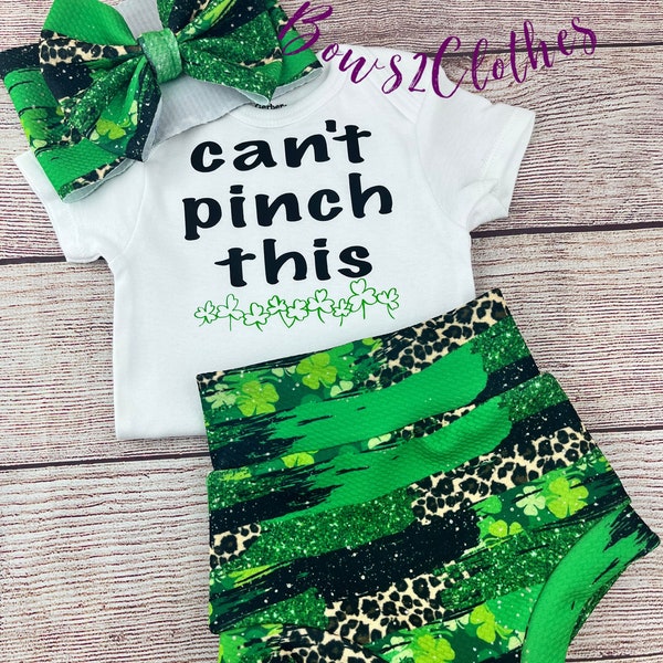 Can’t Pinch This/ Shamrock High Waisted Brokestroke Bummies/ Baby Girl High Waisted Shorts/ Bummies / Bodysuit and Headwrap Set