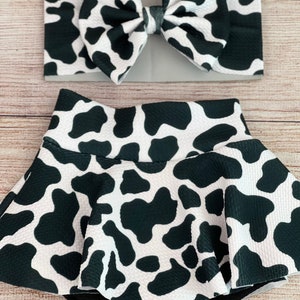 Cow Spots Baby Skort Bummies and Headwrap Set