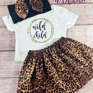 Wild Child/ Animal Print/ Zoo Outfit/ Top, Skirt and Bow Set