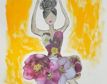 Violet Lily, Fashion Illustration, original art, mixed media,