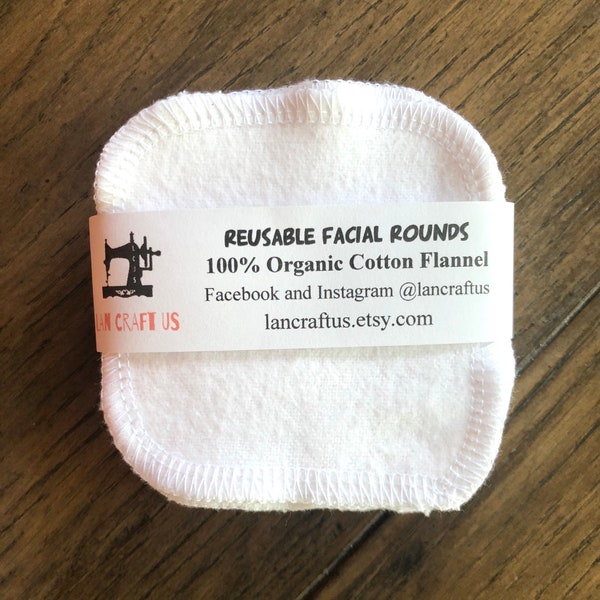 Organic Facial Rounds,  Cotton Flannel Rounds 2ply 3” or 4" Facial Rounds/cotton rounds 10 or 20, eye makeup remover pad, facial wipes