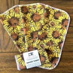 1 or 2ply 12&quot;x11&quot; UNPAPER TOWELS Sunflowers & Bees, Cloth Napkins Cloth Cotton Flannel Napkins / Washable Reusable Paper Towels LanCraftUS