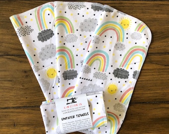1ply 12"X11",  Reusable Paper TOWELS, Cloth Napkins, 6 or 12 Happy Days Rainbow Paperless Towels