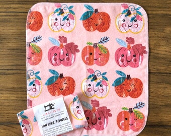 1 or 2ply 12"x11"  Reusable Paper Happy fall Pumpkins Cloth Napkins /Cloth Cotton Flannel Napkins/ Washable Reusable Paper Towels LanCraftUS