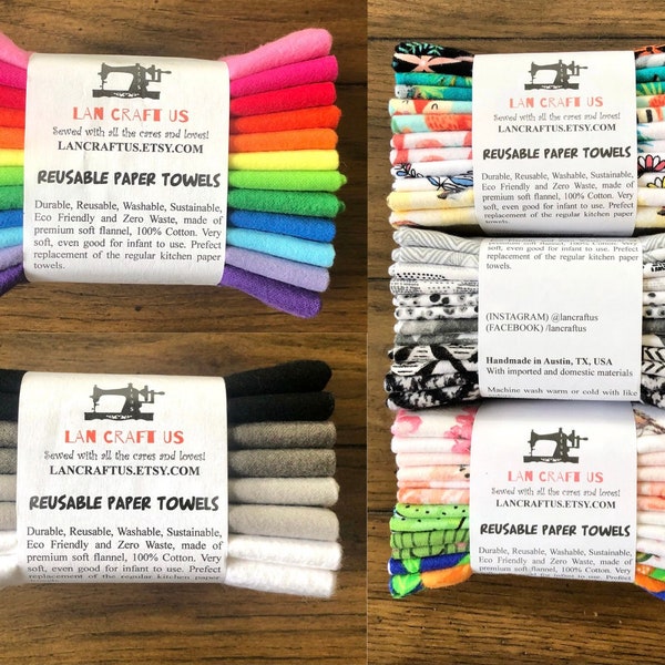 1 or 2ply 12”x11”/8”x12/8"x8 Neutral/Modern/Rainbow/Classic/Soho  Cloth Paper Towels, Reusable Paper Towels, Paperless Paper Towels,