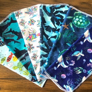 Underwater Creatures Variety 1 or 2ply 12"x11" UNPAPER TOWELS/ Un-Paper Towels / Cloth Napkins / Reusable Paper Towels