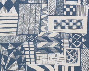 May include: A seamless pattern with a geometric design in shades of blue and white. The pattern features a variety of shapes, including squares, triangles, and diamonds.