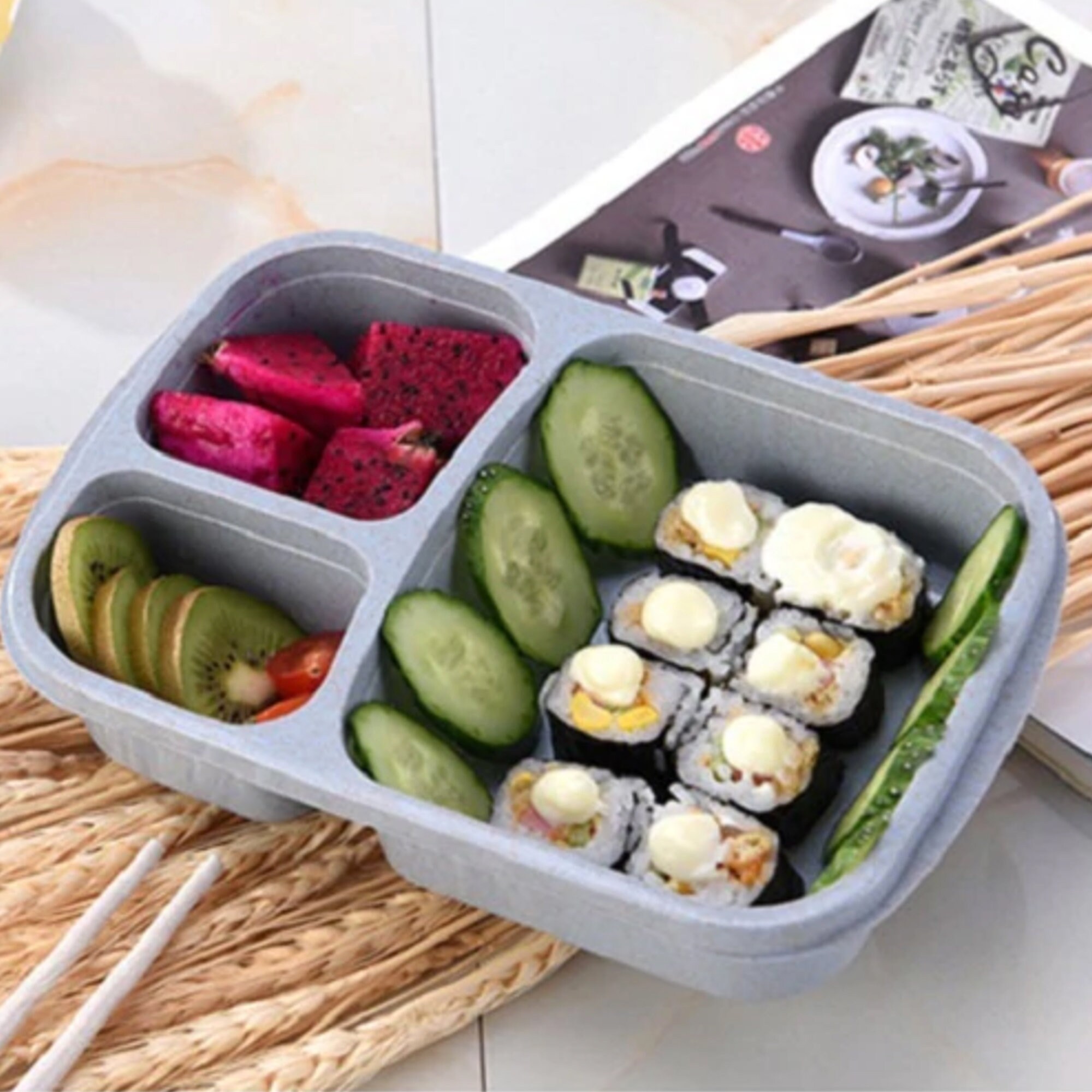 Wheat Straw Eco Friendly Bento Box 3 Grids With Lid Microwave Etsy