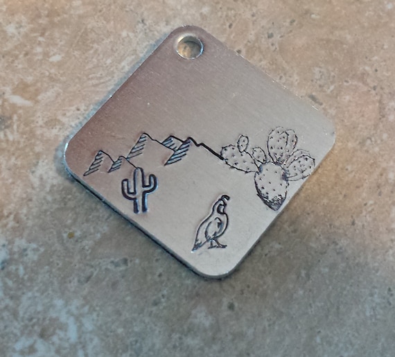 desert quail cactus dog Diamond tag , Custom dog tag, hand stamped name, name pet id tag, ADD A NAME by ColeandRiley