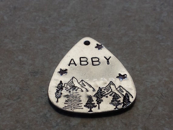 mountain star dog drop pick tag , Custom dog tag, hand stamped name, name pet id tag, ADD A NAME by ColeandRiley