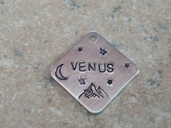 night sky mountain dog Diamond tag , Custom dog tag, hand stamped name, name pet id tag, ADD A NAME by ColeandRiley