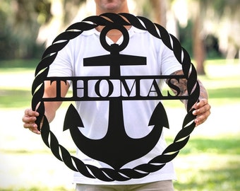 Personalized Anchor Metal Sign, Front Porch Last Name Sign, Anchor Name Sign, Anchor Sign Metal, Anchor Wall Decor, Metal Family Name Sign,