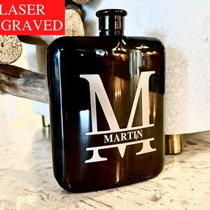 Personalized Flask for Men, Flask Gift for Him, Custom Engraved Gunmetal Flask, Groomsmen Gift Flask, Groomsman Gift, Groomsmen Gifts