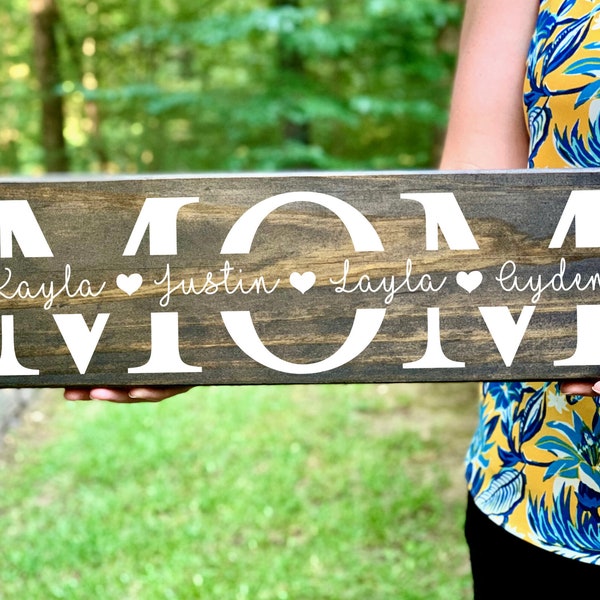 Mom Birthday Gift, Mother's Day Gift, Mom Wood Sign, Gift for Mom, Mom Gift, Gift from Kids, Mom Gift from Kids, Mom Signs with Kids Names