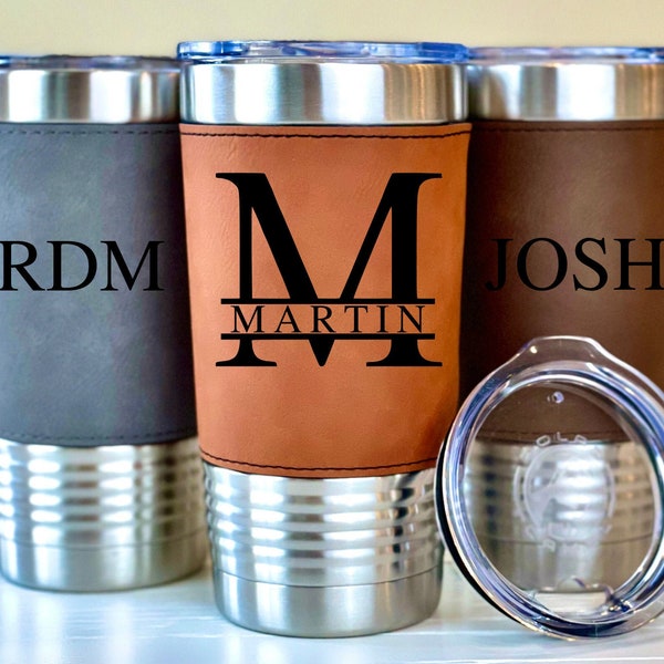 Personalized Engraved 20 oz Tumbler, Polar Camel Tumbler, Tumbler Personalized,Leatherette Tumbler, Steel Tumbler, Dad Birthday Gift for Him